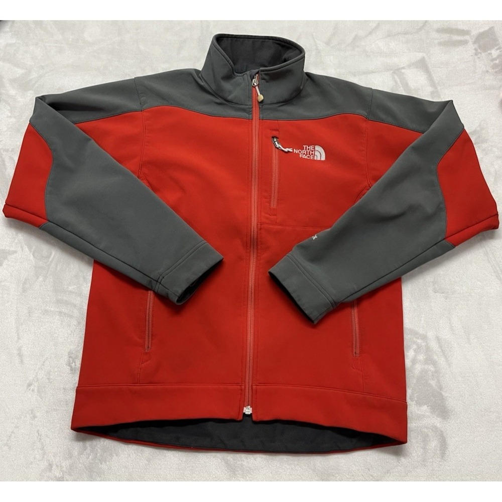 The North Face Apex Jacket Men Small Red Gray Full Zip Fleece Soft Shell Outdoor